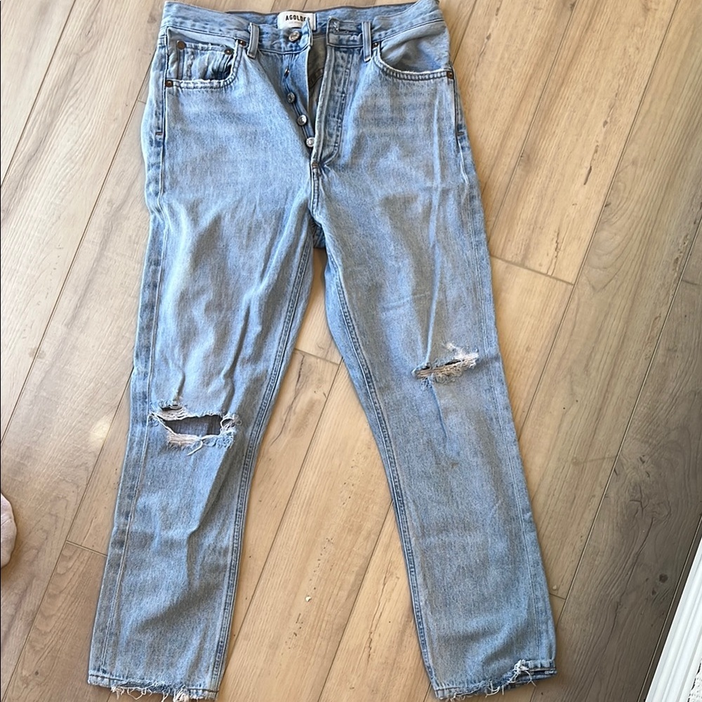Agolde Blue Straight Distressed Jeans